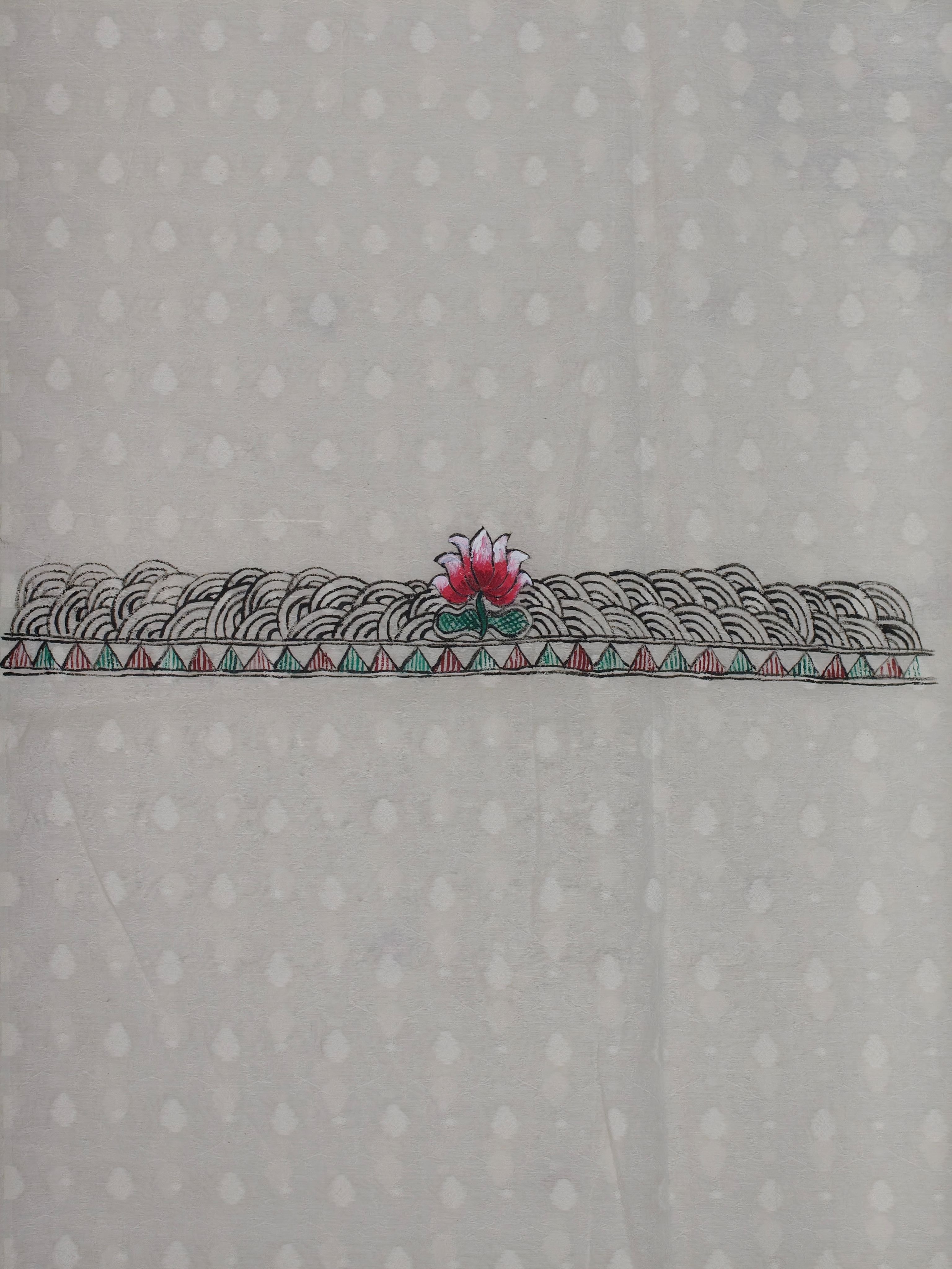 Unstitched Hand-painted Madhubani Radha Krishna Suit Set on Chanderi in Ivory & Maroon